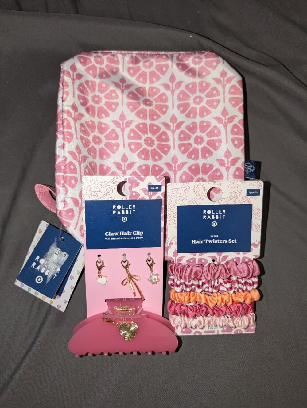 Roller Rabbit Makeup Bag & Clip & Hair Ties Set